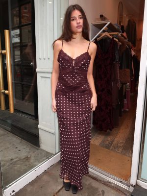 Clarita Maxi Dress in Brown Lace Dot
